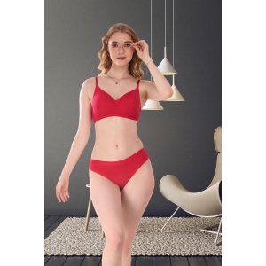 Jomferry Women Cotton Padded Bra Panty Set for Women Lingerie Set Bra Panty Set for Women with Bra Panty Set for Women Innerwear Sport Seamless-32 / RED