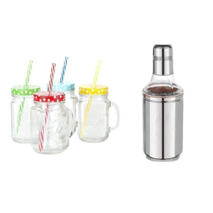 KAVISON 1 PCs Glass Mason Jar (500 ml) and Leakproof Oil Dispenser Bottle Pot Set (Colour May Vary)