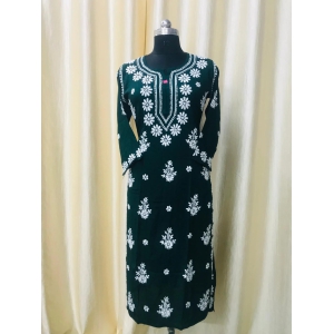 Modal Chikankari kurti-Bottle Green / 46/3XL