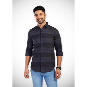 Black Striped Premium Cotton Shirt-L - 40