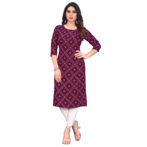 Bandhani Print Wine Casual Wear Crepe Kurti-S-36 / Wine