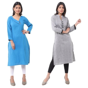 DESHBANDHU DBK - Multicolor Cotton Womens Straight Kurti ( Pack of 2 ) - None