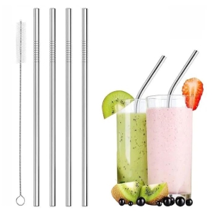 Reusable BPA-Free Metal, Dishwasher Safe Stainless Steel Drinking Straws with Cleaning Brush, 8.5 Inches (4 Straight Straws, 1 Brush)