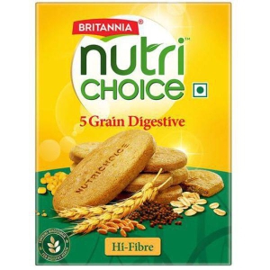 Britannia NutriChoice 5 Grain Digestive Multigrain Biscuits High Fibre With Honey Healthy Snack 200 Gms