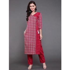 Antaran Cotton Printed Kurti With Pants Womens Stitched Salwar Suit - Red ( Pack of 2 ) - None