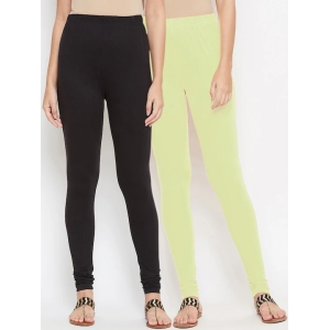 Women Black & Lime Green Pack Of 2 Solid Churidar-Length Leggings