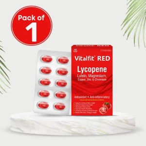 Vitalfit Red Lycopene Lutein Zinc Chromium Softgels | Anti Oxidant Supplement | Supports Cardiac, Bone, Vision & Skin Health | For Men and Women