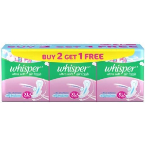 whisper-ultra-skinlove-soft-sanitary-pads-for-women-xl-cottony-soft-our-1-softness-soft-top-sheet-irritation-free-317-cmlong-with-disposable-wrap-15x3-pcs-45-padsthin-pads