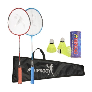 Hipkoo Sports High Demand Aluminum Badminton Complete Racquets Set | 2 Wide Body Racket with Cover and 3 Shuttlecocks | Ideal for Beginner | Flexible, Lightweight & Sturdy (Red & Blue, Set o