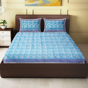 Blue Birds - Block Printed King Size Double Bed Sheet-226
