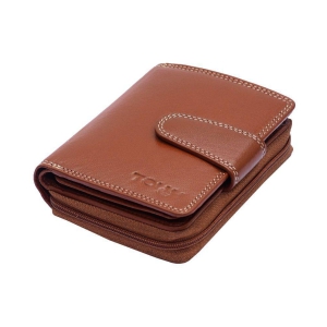 Tough Women Casual Brown Genuine Leather Wallet - Regular Size (11 Card Slots) - Gold