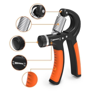 Strauss Adjustable Spring Hand Exerciser | Finger Exerciser| Hand Grip Strengthener for Men & Women (Black/Orange) - Orange