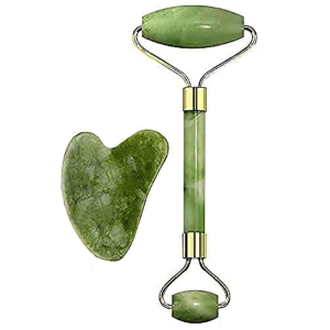 SHREE ENTERPRISE Roller Face Massager For Women Men | 100% Natural Jade Stone Facial Roller Massage with Gua Sha Tool for Face Eye Neck Foot Massage | Skin care And Anti-Aging Therapy (Green)