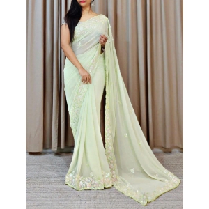 Designer Soft Georgette Silk Pista Color Saree