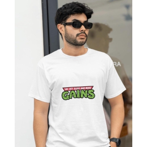 Half Sleeves Printed Oversized T-Shirts (White)-XL