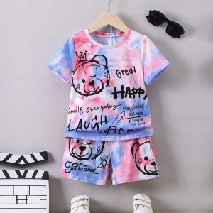 Venutaloza Kids HYPME Tie Dye Bear & letters Graphic Casual T-Shirt & Shorts Two Piece Set For Boys.-2 Year- 3 Year