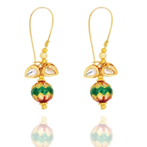 Abhaah Cute Butterfly Kundan green kundan and meenakari hoops Earrings with pearl for women and girls