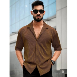 clafoutis Polyester Regular Fit Self Design Half Sleeves Men's Casual Shirt - Brown ( Pack of 1 ) - None