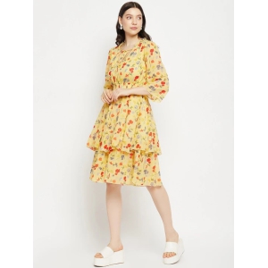 Floral Printed Tie-Up Neck Layered Fit & Flare Dress