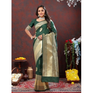 Green Soft Silk Woven Design Gold Zari Weaving Saree