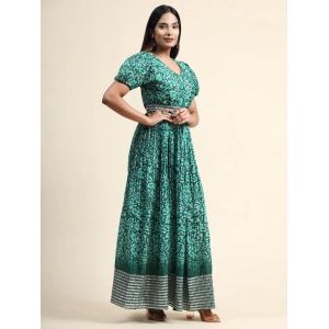 Dark Green Organza Long Gown For Women-XL / Dark Green