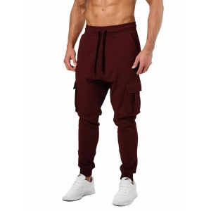 NotionTee Men's Cotton Solid Men Stylish Cargo Black Track Pants (Maroon)-XL