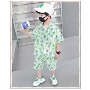 Boys green Text Print Shirt and Short Set-1_2_Year