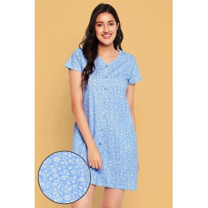 Clovia Blue Cotton Womens Nightwear Night Shirts ( Pack of 1 ) - None