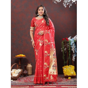 Red Soft Paithani Silk Woven Design Gold Zari Meenakari Weaving Saree