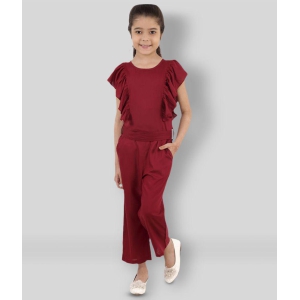 Kids Cave - Maroon Rayon Girls Jumpsuit ( Pack of 1 ) - None