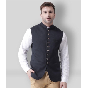 Hangup Navy Cotton Blend Nehru Jacket - None