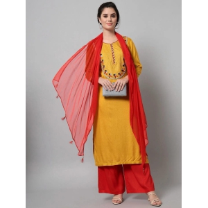 Charming Geometric Printed Mustard Rayon Embroidered Kurta Trouser Set With Dupatta for Women.-SMALL