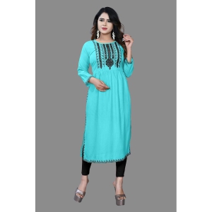 HAYA - Turquoise Rayon Women's Straight Kurti ( Pack of 1 ) - None