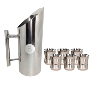 SHINI LIFESTYLE Stainless Steel Jug and best quality steel Glass set, Water Jug, juice glass