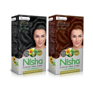 Nisha (60gm, 60ml, 12ml) Cream Each Pack Permanent Hair Color Brown Natural black 1 & Natural Brown 4 120 mL Pack of 2