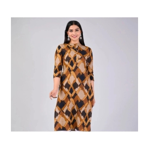 MAUKA Rayon Printed Straight Womens Kurti - Brown ( Pack of 1 ) - None