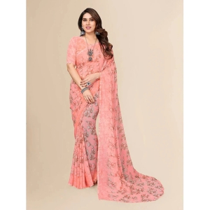 ANAND SAREES Georgette Printed Saree With Blouse Piece - Peach ( Pack of 1 ) - Peach