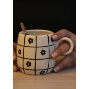 Floral Chequered Cuddle Mug-Set of two