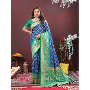 Blue & Green Patola Silk Woven Design Meenakari Weaving Saree