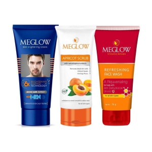 Meglow Mens Premium Fairness Cream 50 gm + Apricot Scrub 70 gm + Refreshing Face Wash 70 gm