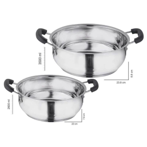 Stainless Steel Kadhai with capsulated induction bottom (Bakelite handle) with SS Lid set of 2