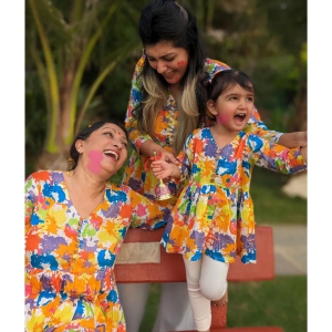 Holi print Kurti Tunic for Girls, Women | Paintball-10-12Y
