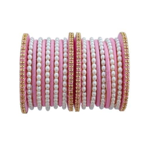 Elegant Pearl Moti Bangles for Women & Girls | High-quality Alloy Bagdi Thread Design | Women's Jewelry Fashionable Bangles for Perfect Gift-10 (Pink, 2.8)