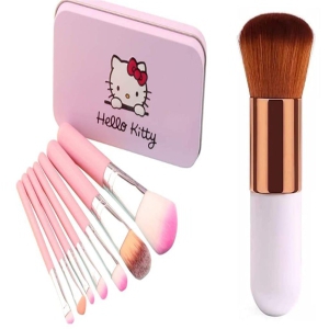 Hello Kity Complete Makeup Mini Brush Kit with A Storage Plastic Box (Set of 7 Pieces) and Makeup Cosmetic Face Powder Blush Brush