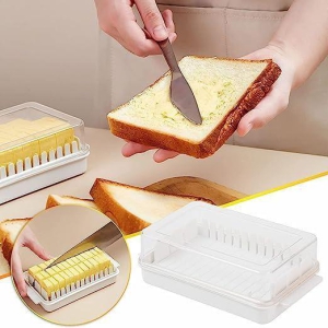 Butter Dish Keeper with Sealed Plastic Lid and Cutter Slicer