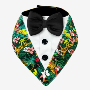 PawsIndia Jungle Pattern Tuxedo Bandana With Black Bow For Pets-X-Small for cats