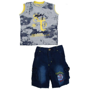 Zadmus Boys Cotton T - Shirt & Denim Shorts Dress (Yellow, 2 - 3 Years) - 2-3 Years