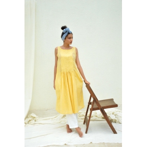 Yellow Smocking Mulmul Tunic with Pants-L