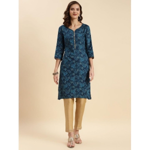 Rangita Women Blue Rayon Printed Knee Length Straight Kurti - None