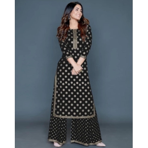 Solace Fab Elegant Rayon Kurta Palazzo Set (Black)